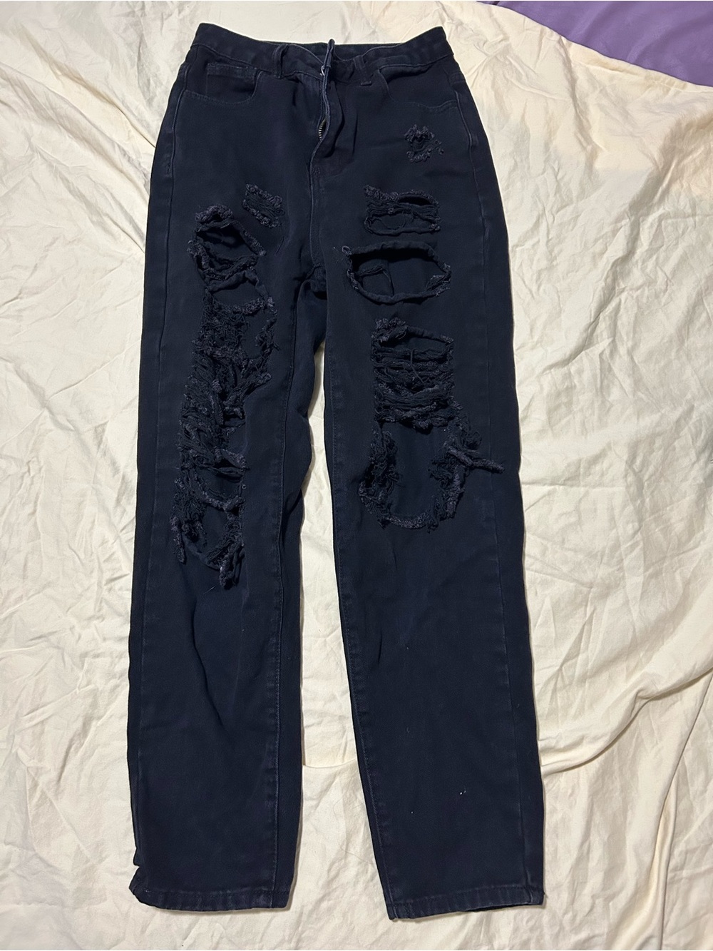 Black Distressed Ripped Denim Jeans